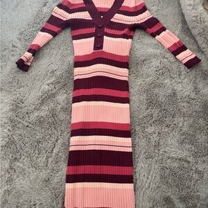 Striped Pink and Burgundy Knit Dress